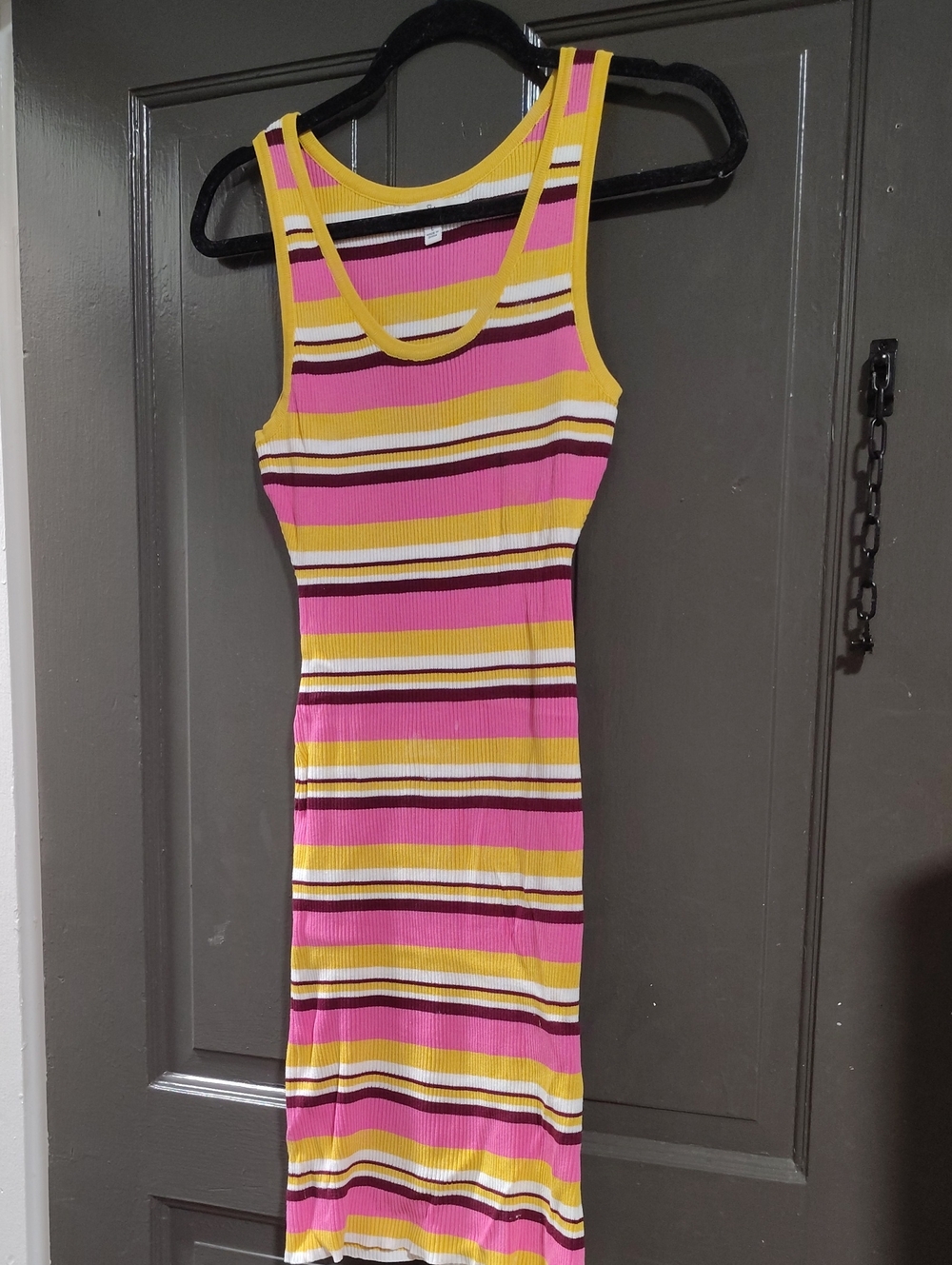 Love Tree Sleeveless Striped Ribbed Dress in Pink and Yellow